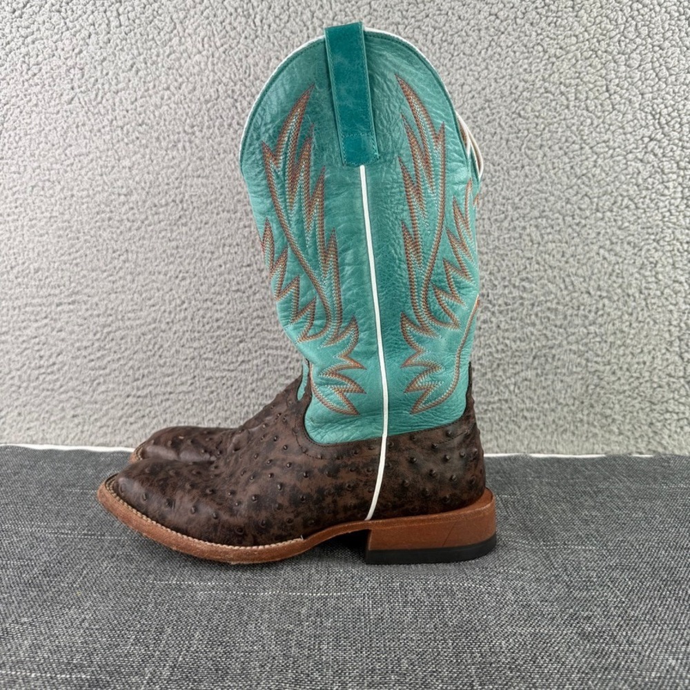 Horse Power Cowboy Boots Mens 8.5 D Brown Teal Ostrich Leather HP1856